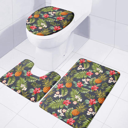 Tropical Hawaii Pineapple Pattern Print 3 Piece Bath Mat Set