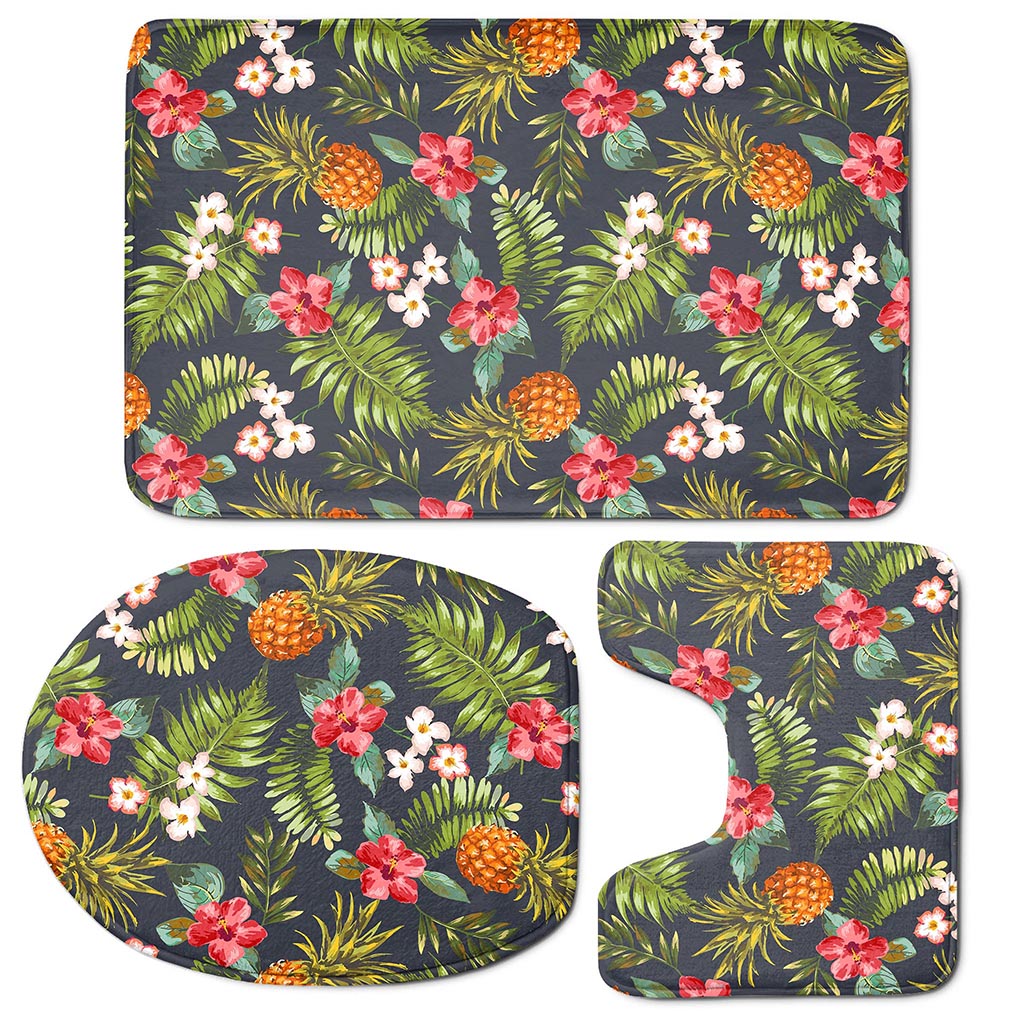 Tropical Hawaii Pineapple Pattern Print 3 Piece Bath Mat Set