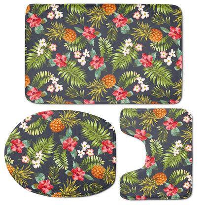 Tropical Hawaii Pineapple Pattern Print 3 Piece Bath Mat Set