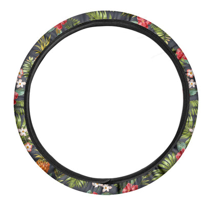 Tropical Hawaii Pineapple Pattern Print Car Steering Wheel Cover