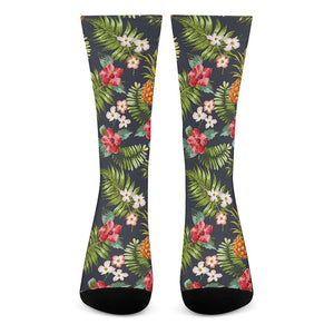 Tropical Hawaii Pineapple Pattern Print Crew Socks