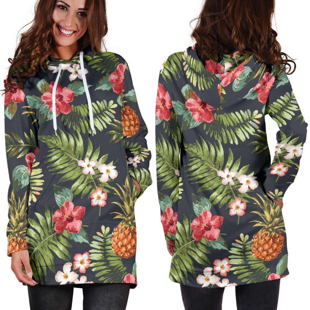 Tropical Hawaii Pineapple Pattern Print Hoodie Dress GearFrost