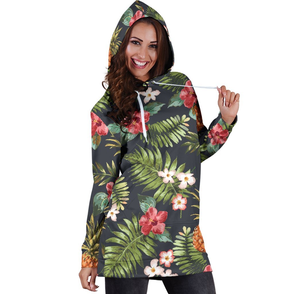 Tropical Hawaii Pineapple Pattern Print Hoodie Dress GearFrost