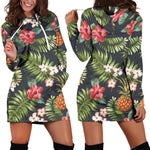 Tropical Hawaii Pineapple Pattern Print Hoodie Dress GearFrost