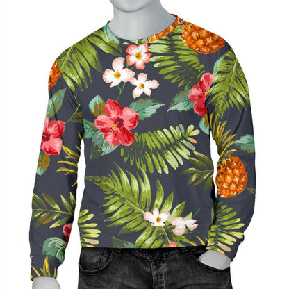 Tropical Hawaii Pineapple Pattern Print Men's Crewneck Sweatshirt GearFrost