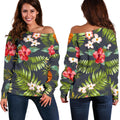 Tropical Hawaii Pineapple Pattern Print Off The Shoulder Sweatshirt