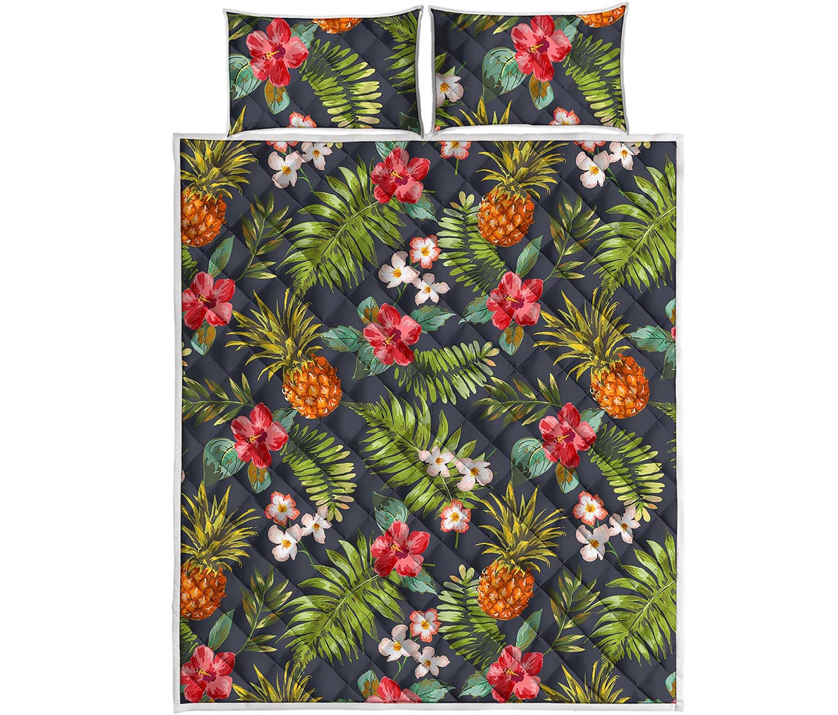Tropical Hawaii Pineapple Pattern Print Quilt Bed Set