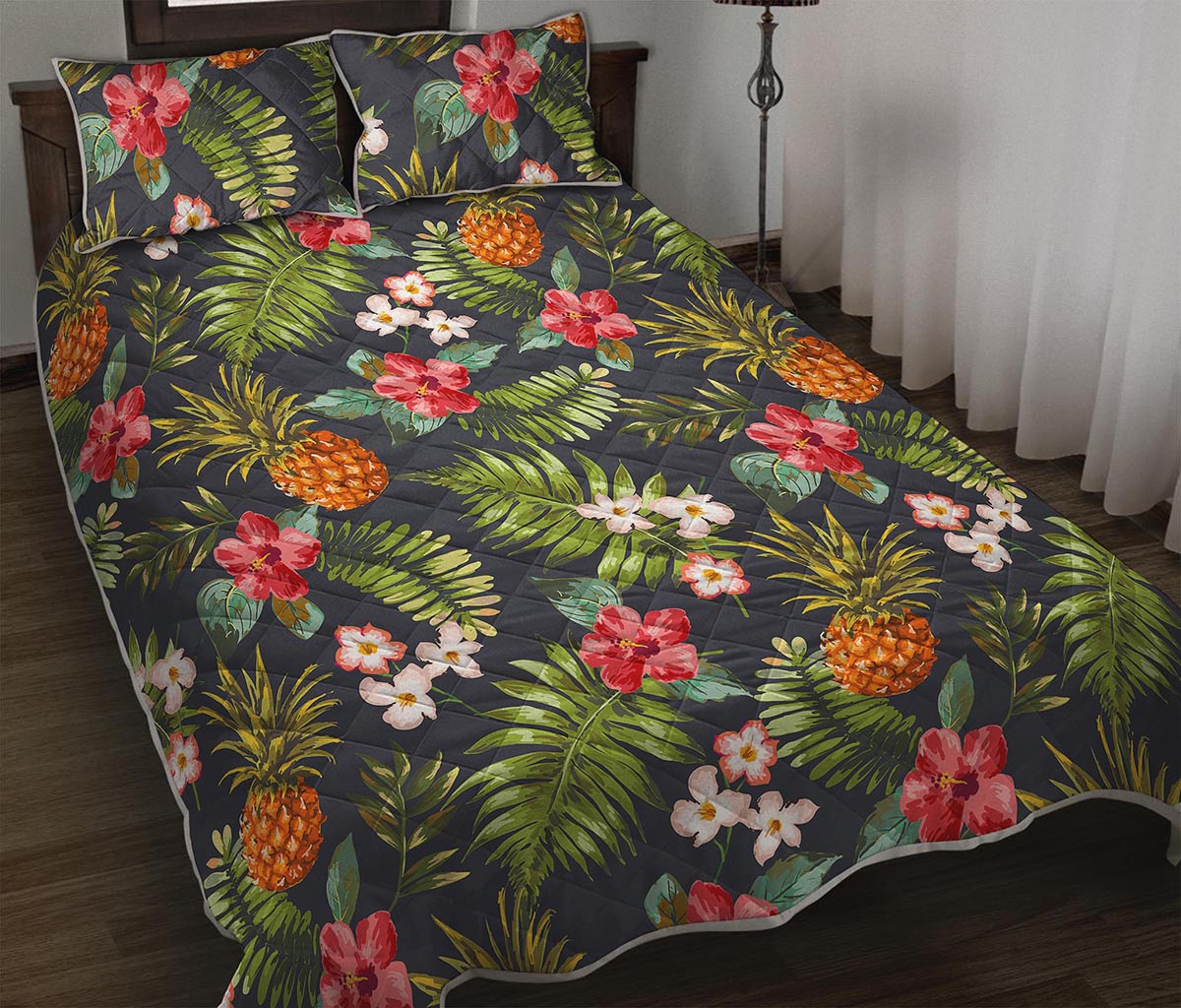 Tropical Hawaii Pineapple Pattern Print Quilt Bed Set