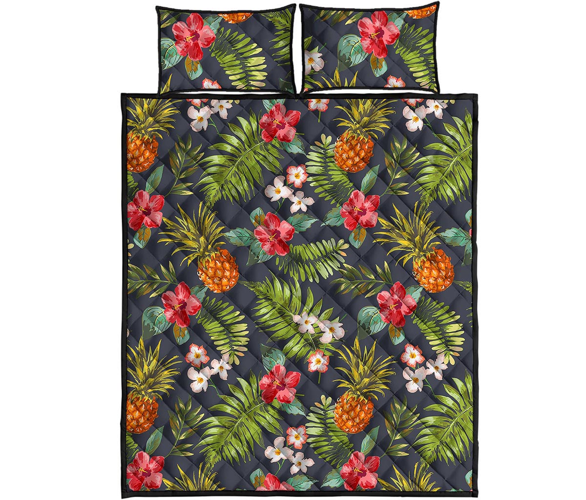 Tropical Hawaii Pineapple Pattern Print Quilt Bed Set