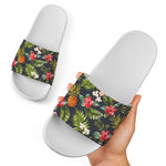 Tropical Hawaii Pineapple Pattern Print White Slide Sandals