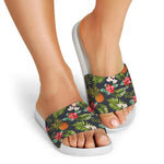 Tropical Hawaii Pineapple Pattern Print White Slide Sandals