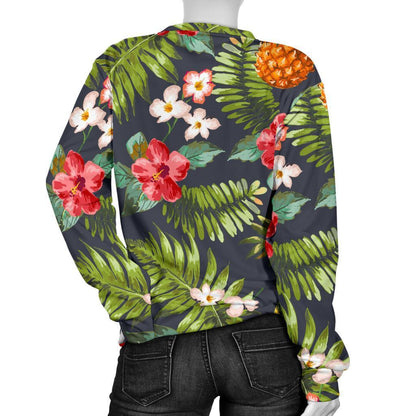 Tropical Hawaii Pineapple Pattern Print Women's Crewneck Sweatshirt GearFrost