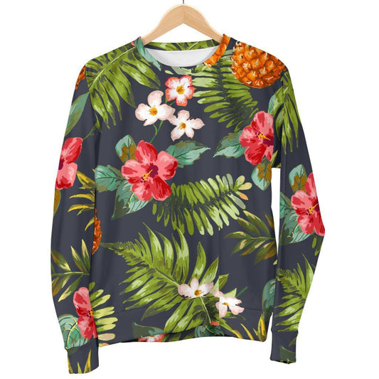 Tropical Hawaii Pineapple Pattern Print Women's Crewneck Sweatshirt GearFrost