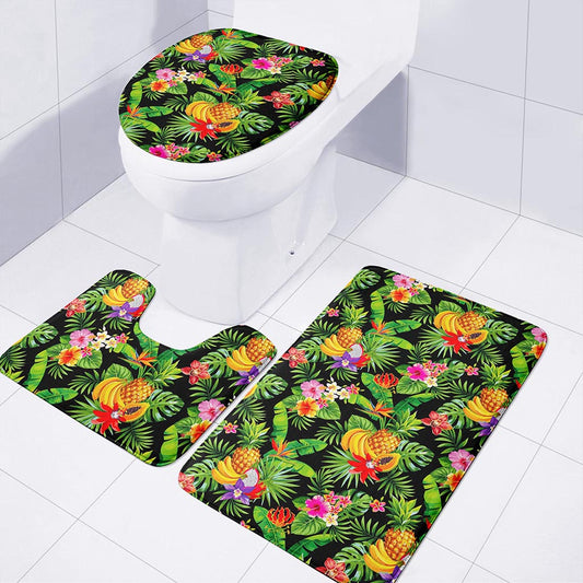 Tropical Hawaiian Fruits Pattern Print 3 Piece Bath Mat Set