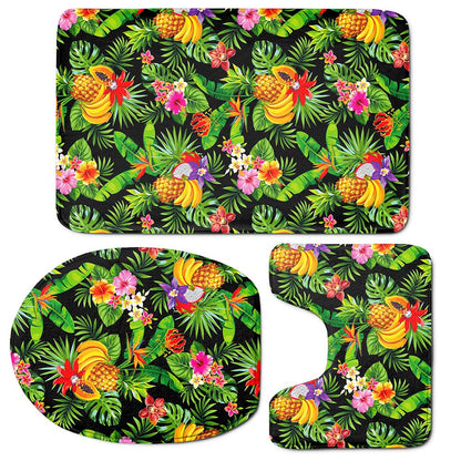 Tropical Hawaiian Fruits Pattern Print 3 Piece Bath Mat Set