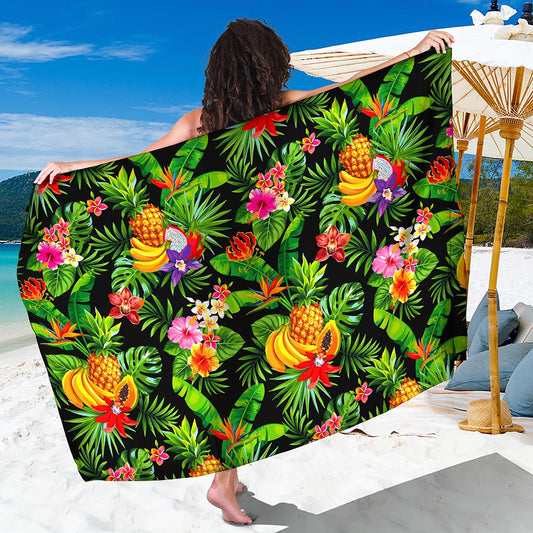 Tropical Hawaiian Fruits Pattern Print Beach Sarong Wrap