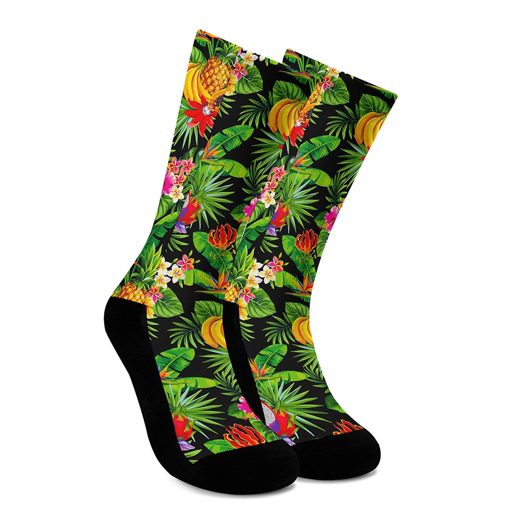 Tropical Hawaiian Fruits Pattern Print Crew Socks