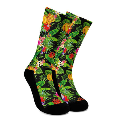 Tropical Hawaiian Fruits Pattern Print Crew Socks