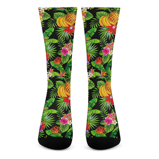 Tropical Hawaiian Fruits Pattern Print Crew Socks
