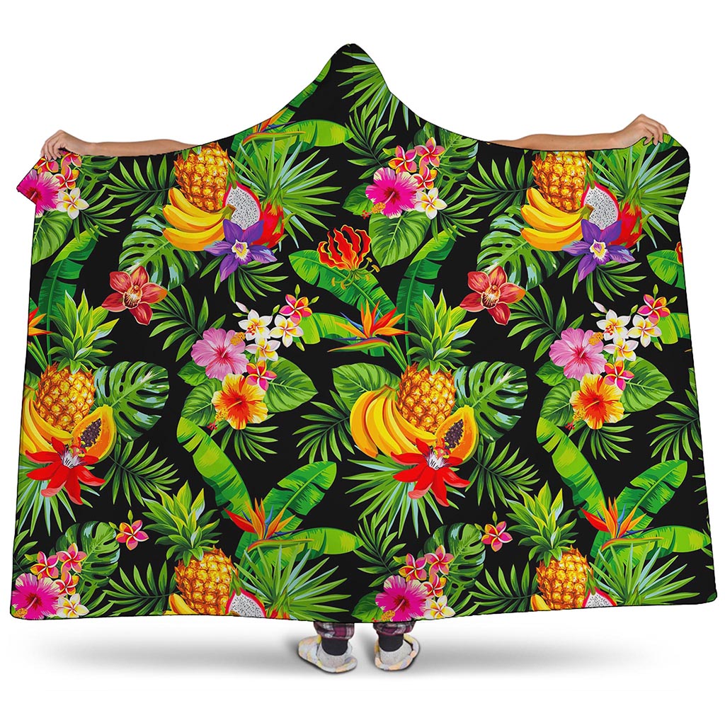 Tropical Hawaiian Fruits Pattern Print Hooded Blanket