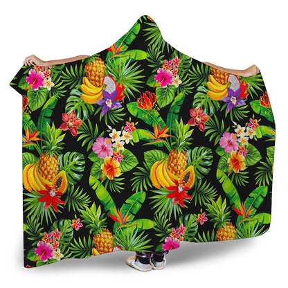 Tropical Hawaiian Fruits Pattern Print Hooded Blanket