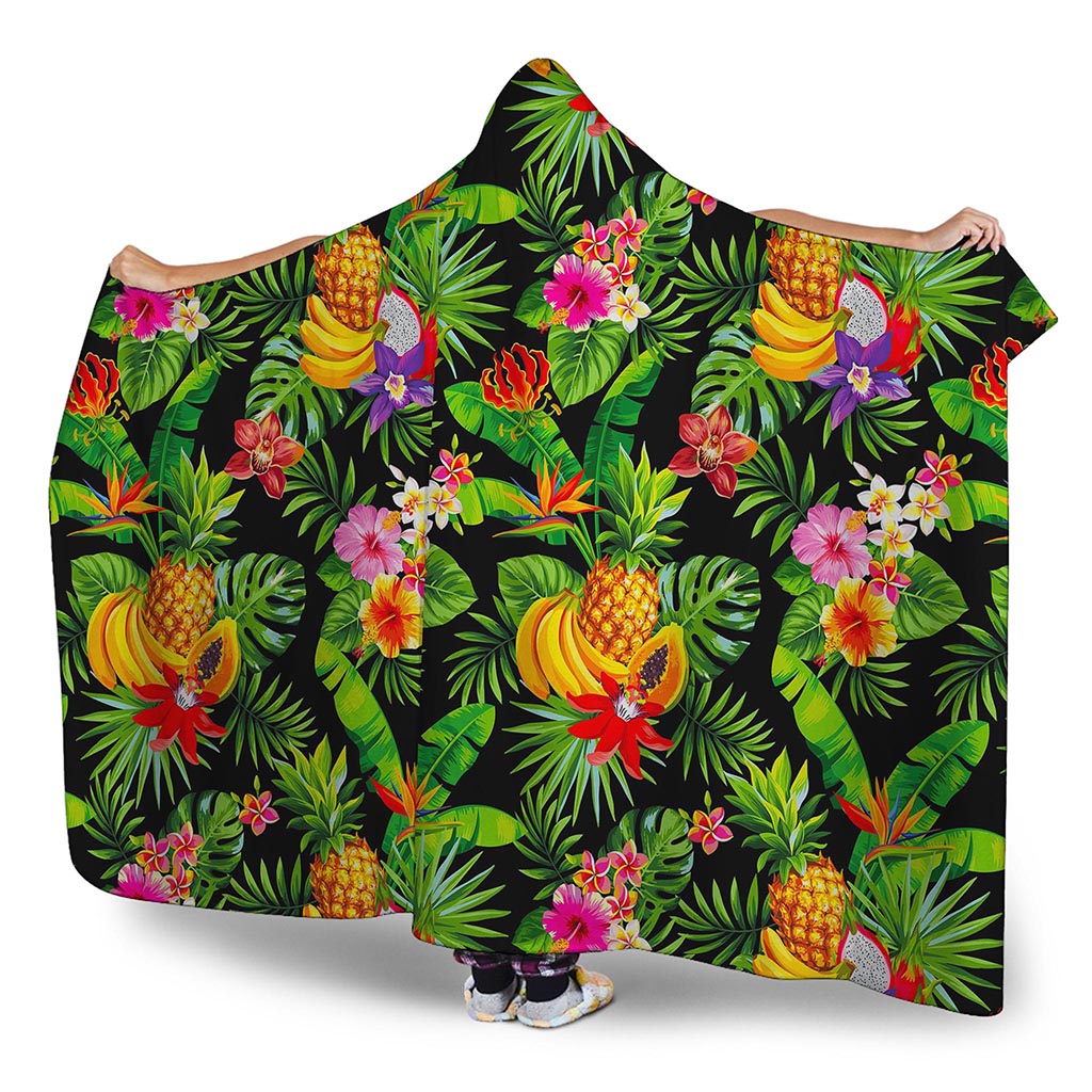 Tropical Hawaiian Fruits Pattern Print Hooded Blanket