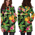 Tropical Hawaiian Fruits Pattern Print Hoodie Dress GearFrost