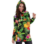 Tropical Hawaiian Fruits Pattern Print Hoodie Dress GearFrost