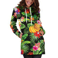 Tropical Hawaiian Fruits Pattern Print Pullover Hoodie Dress