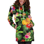 Tropical Hawaiian Fruits Pattern Print Hoodie Dress GearFrost