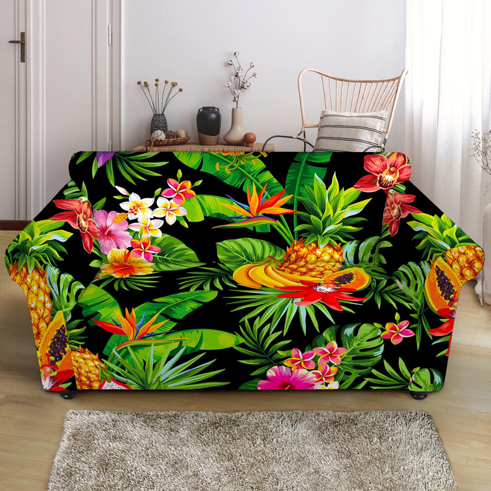 Tropical Hawaiian Fruits Pattern Print Loveseat Slipcover