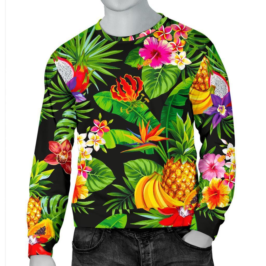 Tropical Hawaiian Fruits Pattern Print Men's Crewneck Sweatshirt GearFrost