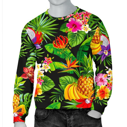 Tropical Hawaiian Fruits Pattern Print Men's Crewneck Sweatshirt GearFrost