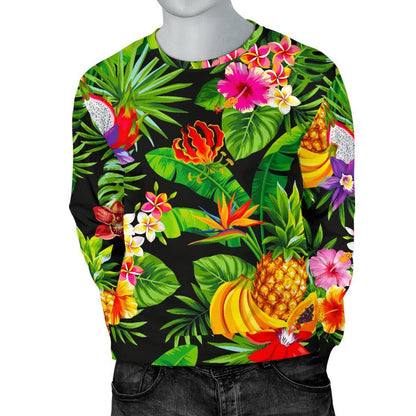 Tropical Hawaiian Fruits Pattern Print Men's Crewneck Sweatshirt GearFrost