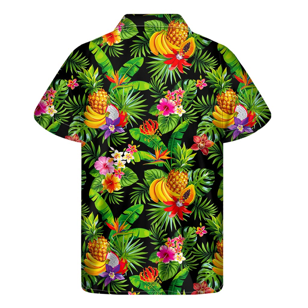Tropical Hawaiian Fruits Pattern Print Men's Short Sleeve Shirt