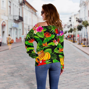 Tropical Hawaiian Fruits Pattern Print Off Shoulder Sweatshirt GearFrost