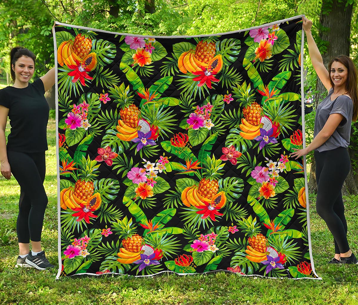 Tropical Hawaiian Fruits Pattern Print Quilt