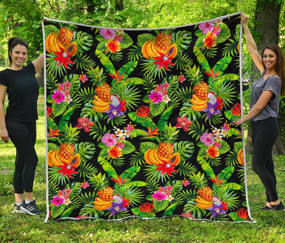 Tropical Hawaiian Fruits Pattern Print Quilt
