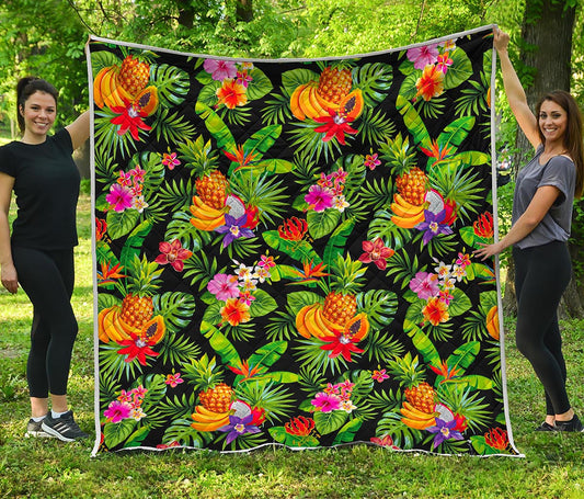 Tropical Hawaiian Fruits Pattern Print Quilt