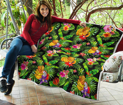 Tropical Hawaiian Fruits Pattern Print Quilt