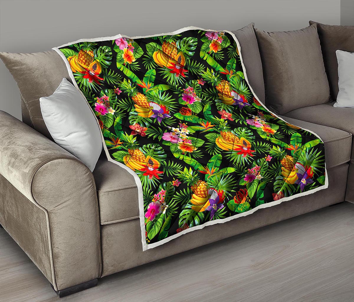 Tropical Hawaiian Fruits Pattern Print Quilt