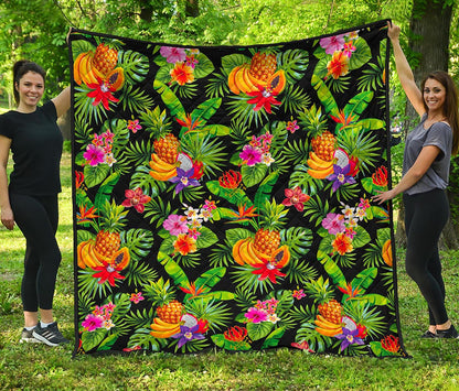 Tropical Hawaiian Fruits Pattern Print Quilt