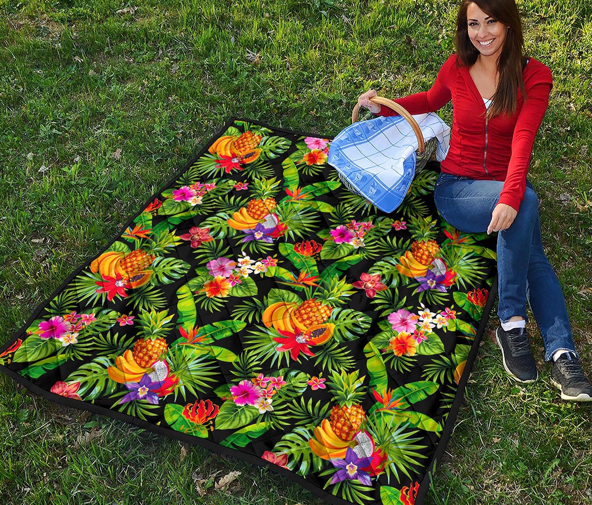 Tropical Hawaiian Fruits Pattern Print Quilt