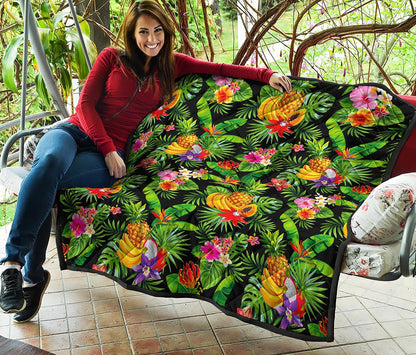 Tropical Hawaiian Fruits Pattern Print Quilt