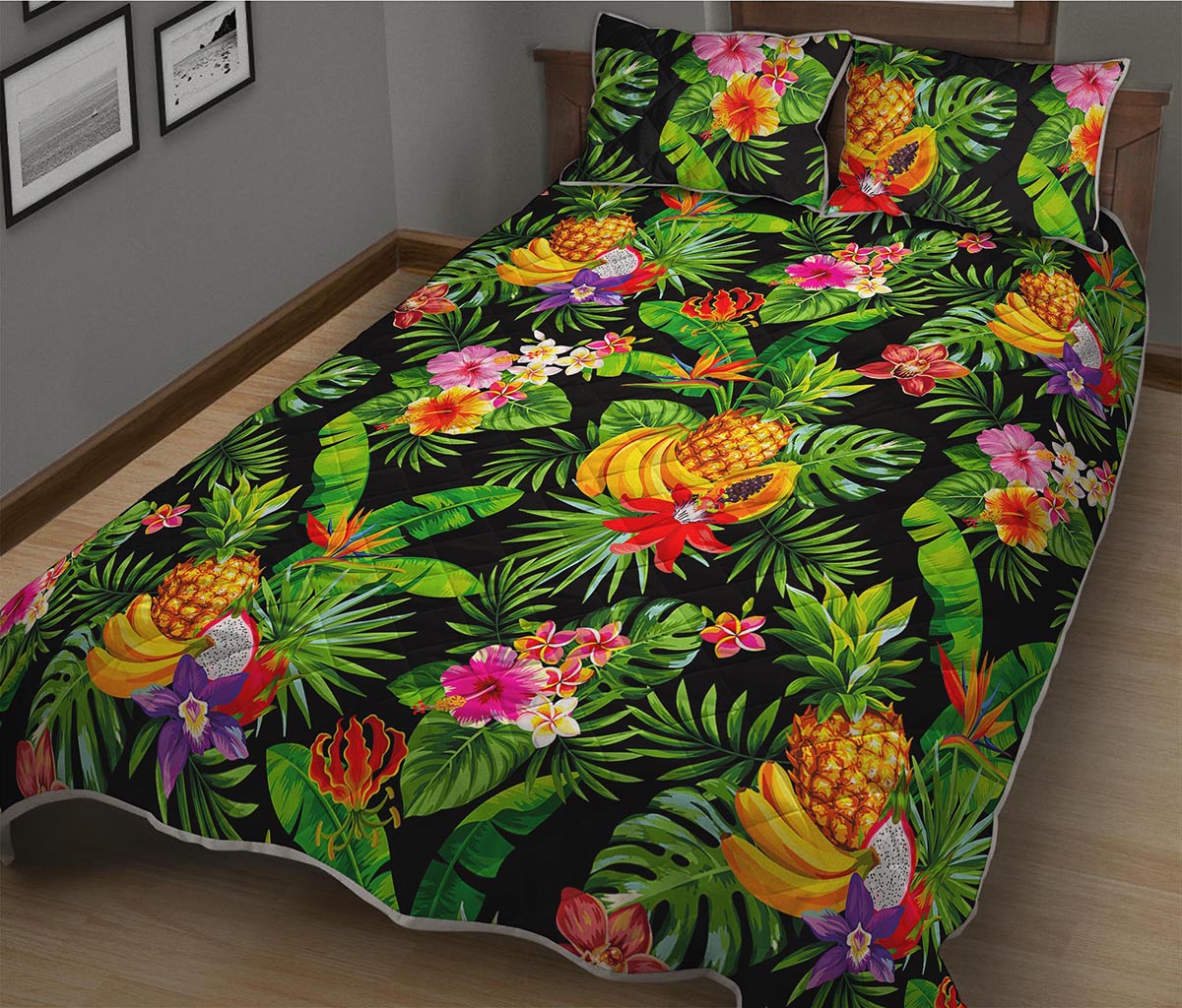 Tropical Hawaiian Fruits Pattern Print Quilt Bed Set