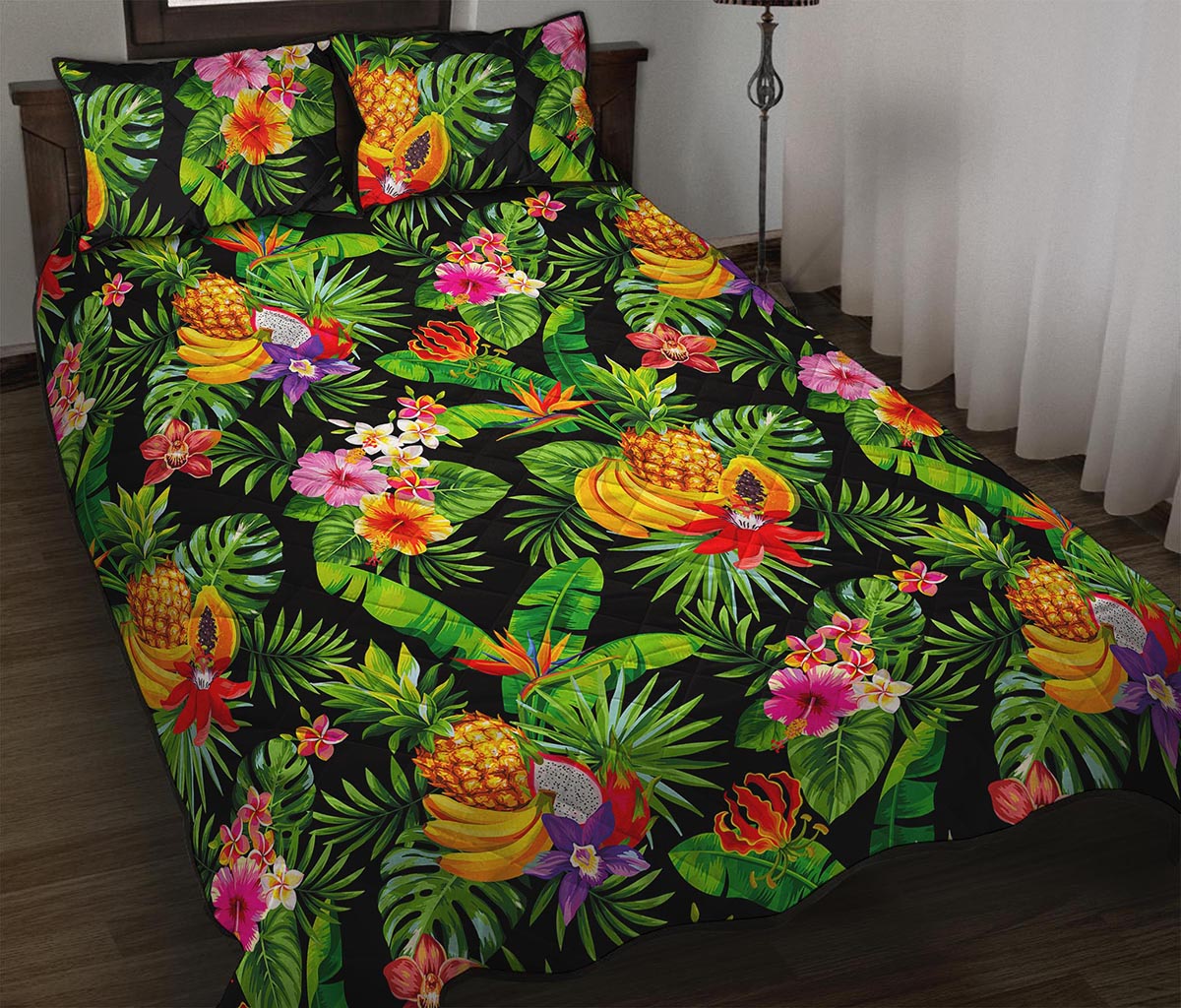 Tropical Hawaiian Fruits Pattern Print Quilt Bed Set