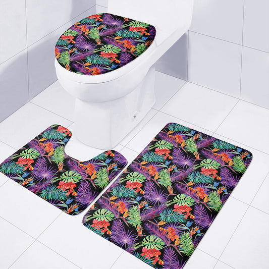 Tropical Hawaiian Jungle Print 3 Piece Bath Mat Set