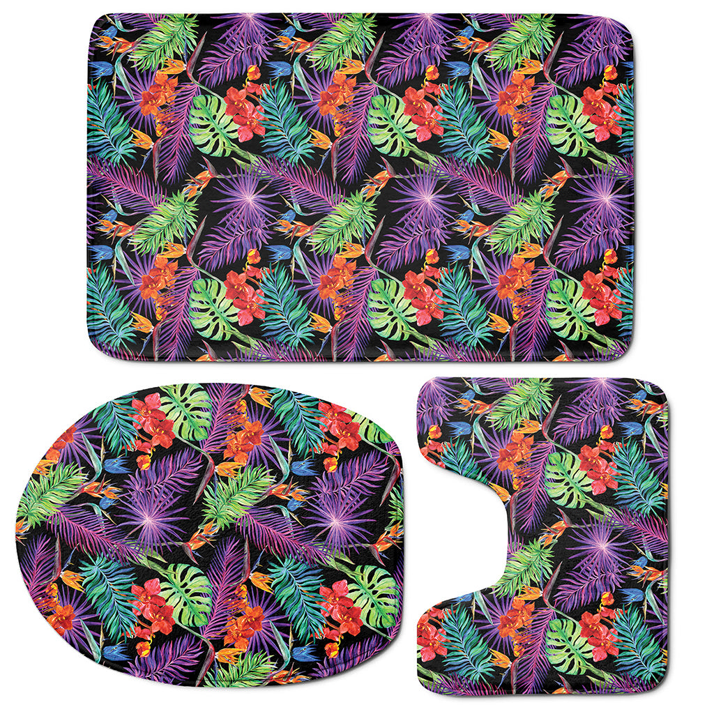 Tropical Hawaiian Jungle Print 3 Piece Bath Mat Set