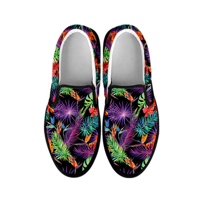 Tropical Hawaiian Jungle Print Black Slip On Shoes