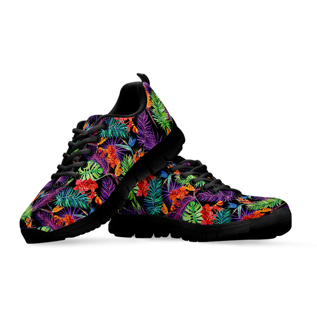 Tropical Hawaiian Jungle Print Black Sneakers